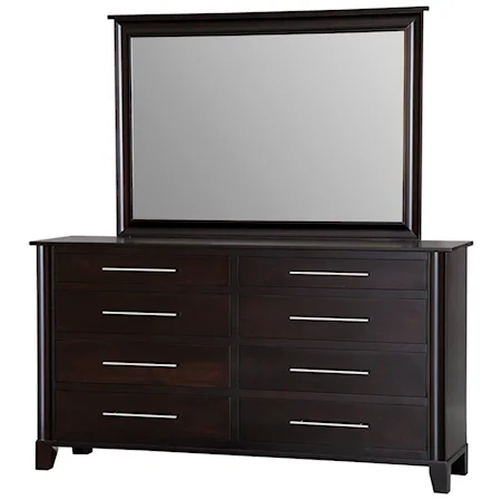 8-Drawer Contemporary Dresser and Beveled Frame Mirror Combo